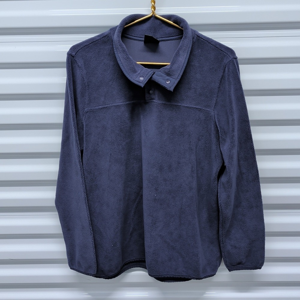 32 Degrees Heat Large Mens Fleece Pullover Snap Mock Neck Navy Blue Long Sleeve — photo 2